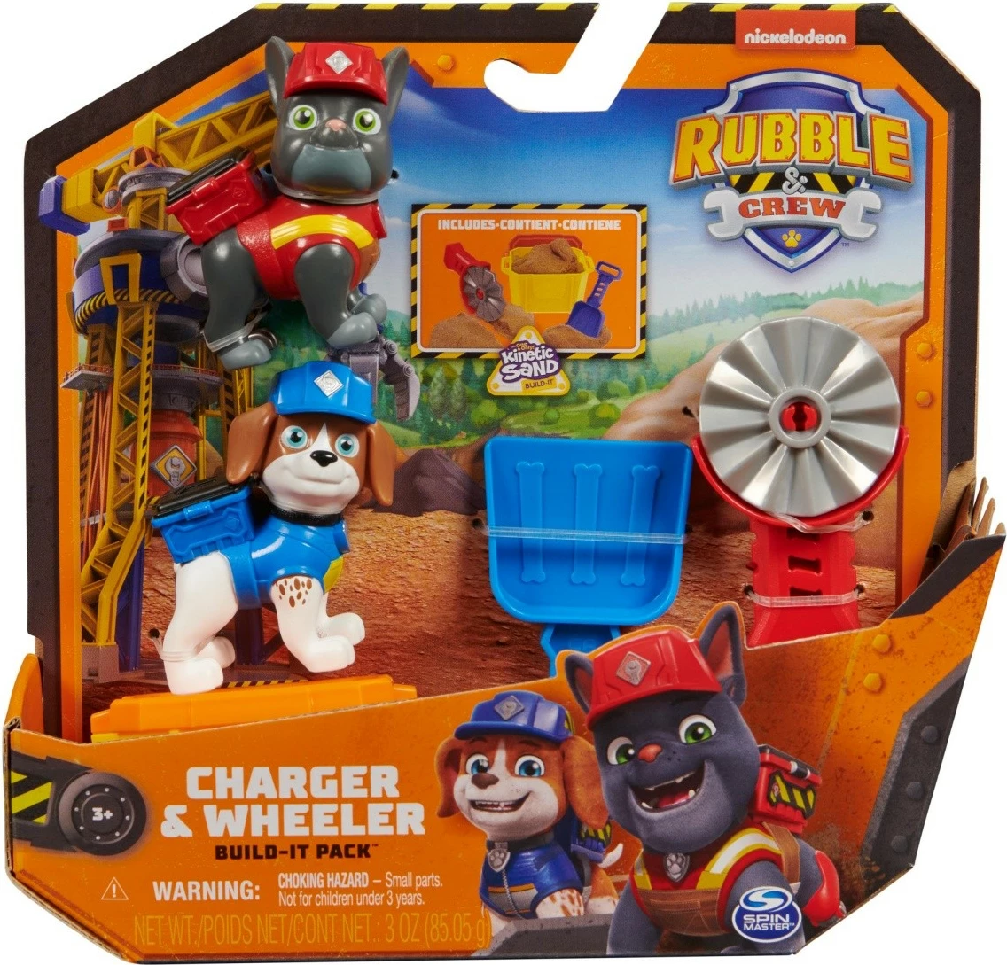 Set figurina Paw Patrol Rubble & Crew, Rubble dhe Mix, me rërë kinetike, 2 vegla ndërtimi