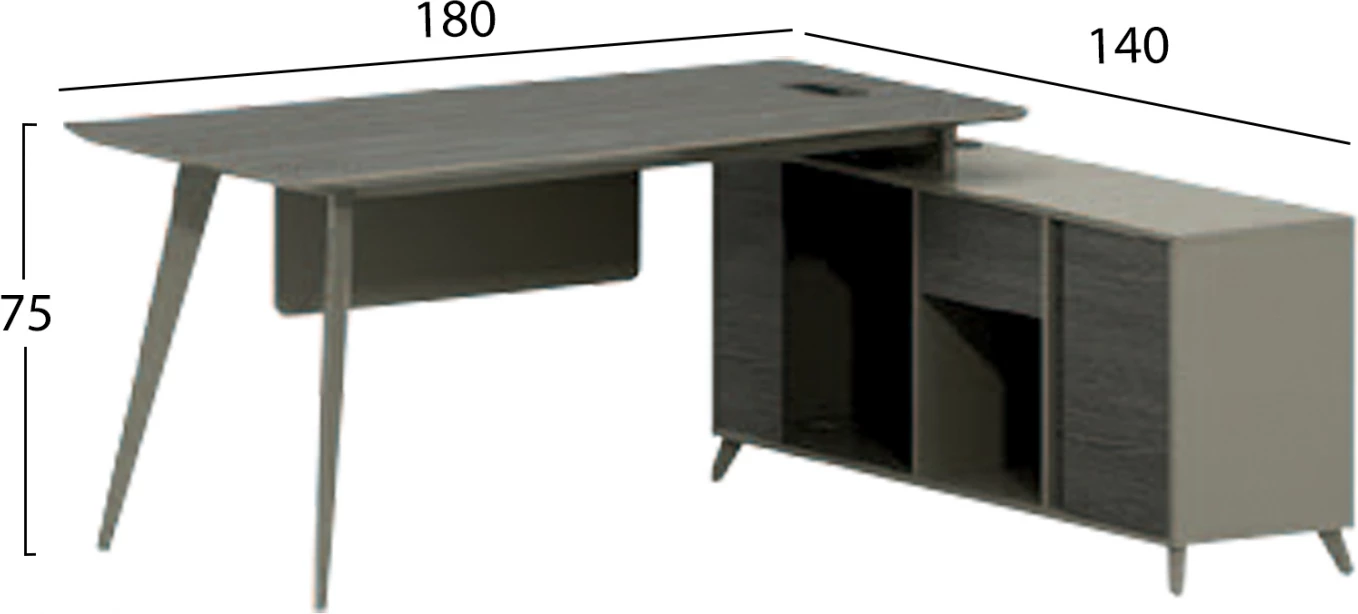 Tavolinë këndi profesionale për zyre, seri Lux, ngjyrë moka & hiri, 180x140x75, FH2116