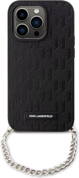 Mbështjellës Karl Lagerfeld KLHCP14LSACKLHPK për iPhone 14 Pro 6.1", zinxhir, e zezë