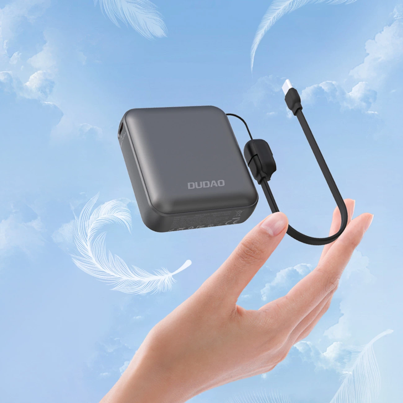 Powerbank Dudao K22+ 10000mAh, 22.5W, USB-C me varëse/kabllo, Gri