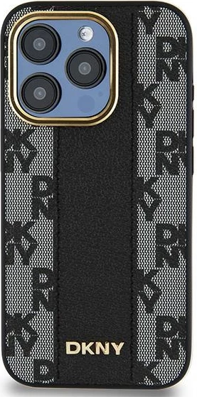 Mbështjellës DKNY Leather Checkered Mono Pattern MagSafe për iPhone 15 Pro Max, i zi
