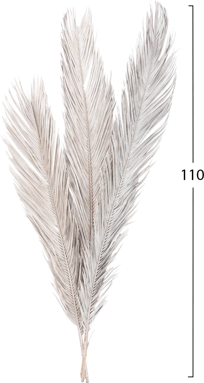 Set dekorativ me 3 gjethe palme të thata, ngjyrë argjendi, FH7957, 110H cm