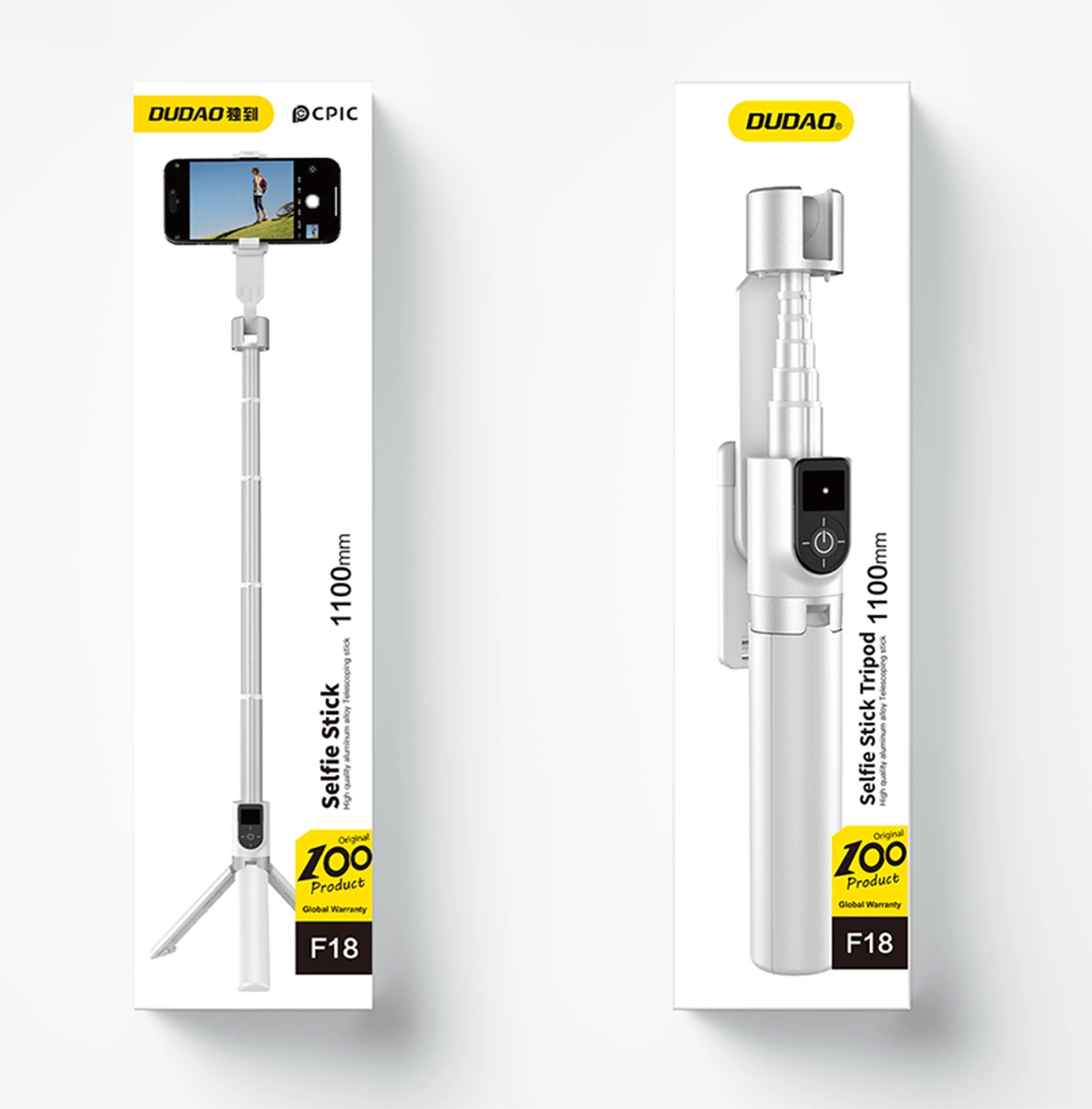 Selfie stick Dudao F18W me tripod, Bluetooth, i bardhë