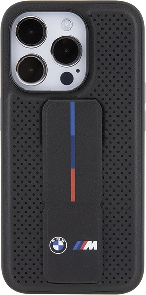 Mbështjellës BMW Grip Stand Smooth & Perforated për iPhone 15 Pro, i zi