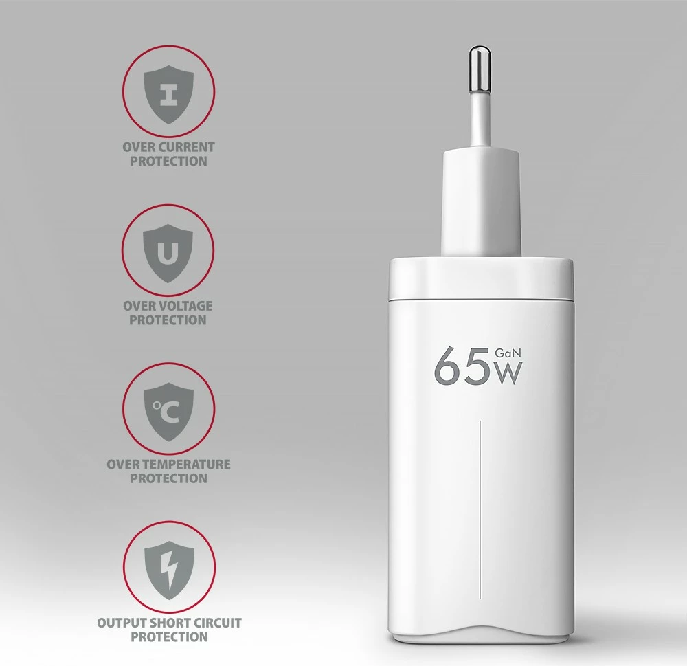 Karikues mural GaN, AXAGON ACU-DPQ65W, 65W, 3 porta (USB-A + 2x USB-C), PD 3.0/QC 4+/PPS, i bardhë