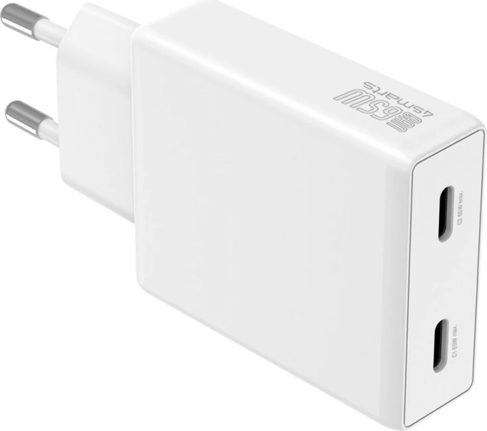 Karikues muror GaN 65 W, 4smarts PDPlug Slim Dual 4SM000010, 2x USB-C PD, i bardhë