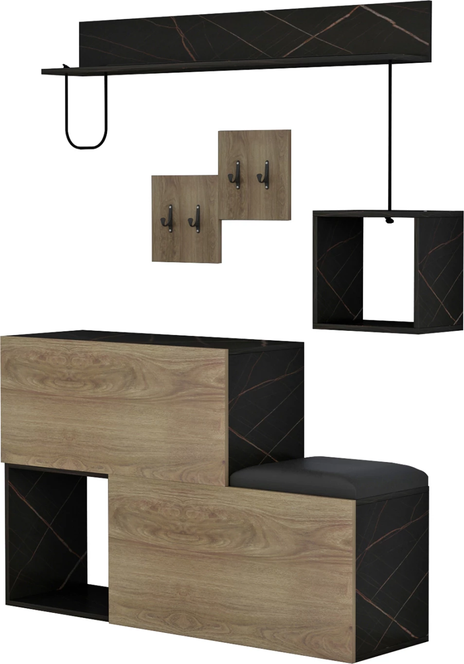 Set mobiljesh për hyrje CERB FH8957.12 melaminë në ngjyrë natyrale-mermer të zi 120x20x72H cm