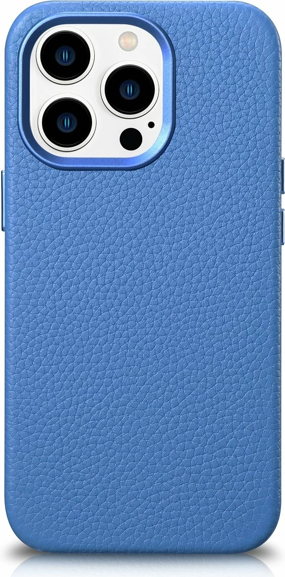 Mbështjellës iCarer Litchi Premium për iPhone 14 Pro Max, MagSafe, lëkurë, kaltër