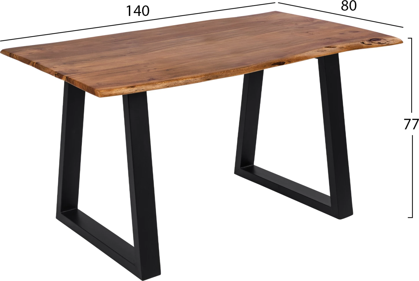 Tavolinë ngrënieje Montana Slim, dru akacie natyral, këmbë metalike të zeza, 140x80x77cm