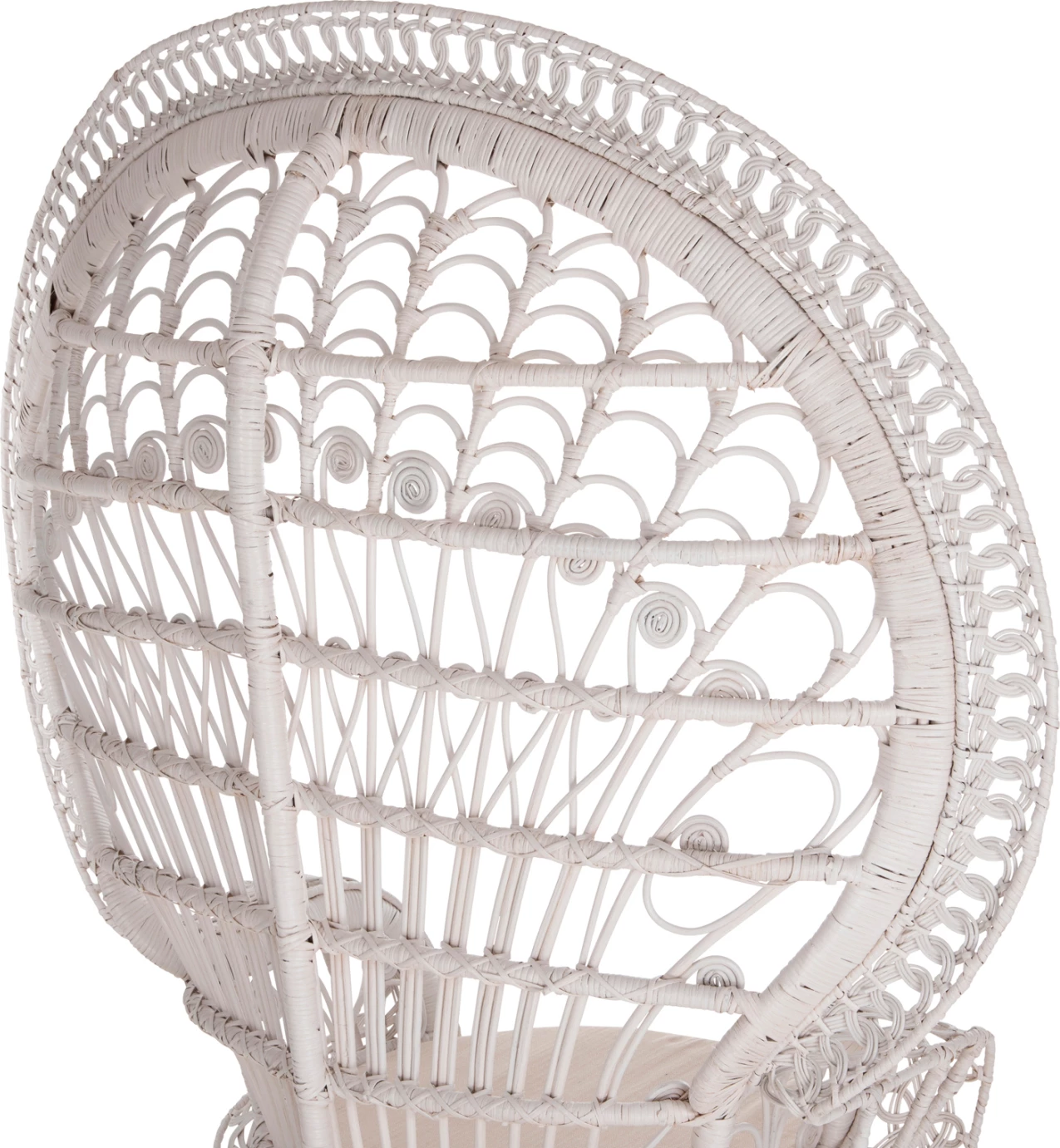 Fotelja ROYAL PEACOCK FH9342.02, ratan, ngjyrë e bardhë, jastëk i bardhë, 114x72x150Hcm