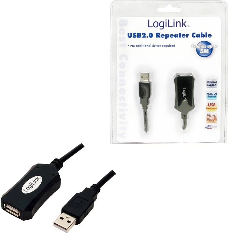 Kabllo zgjatuese USB 2.0 LogiLink UA0001A, 5m, e zezë