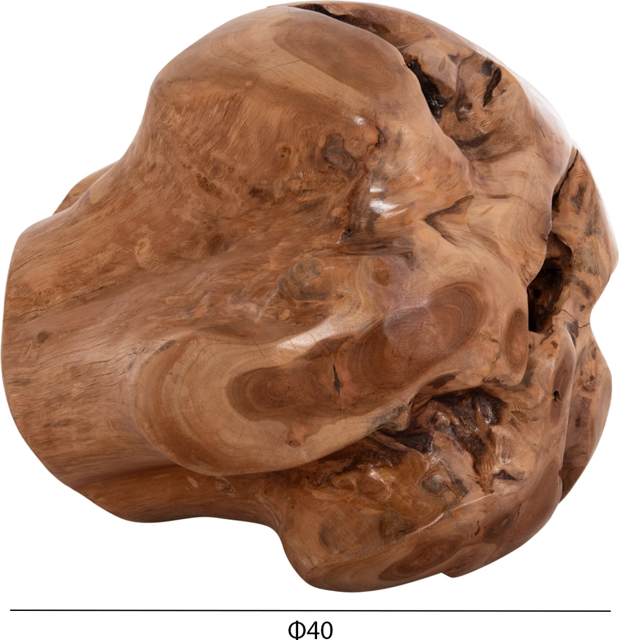 Dekor për dysheme CLEMOR, sferë prej druri tik, ngjyrë natyrale, Φ40cm