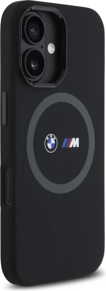 Mbështjellës BMW M për iPhone 16, silikon, MagSafe, i zi