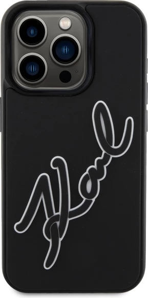 Mbështjellës Karl Lagerfeld 3D Rubber Signature për iPhone 15 Pro, i zi