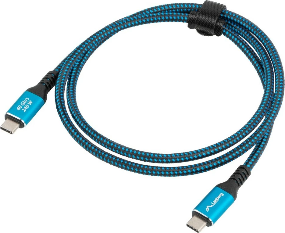 kabëll USB‑C M/M, Lanberg, CA-CMCM-44CU-0005-BK, USB4 40 Gb/s, 0.5 m, PD 240 W, 8K 60 Hz, zi-kaltër