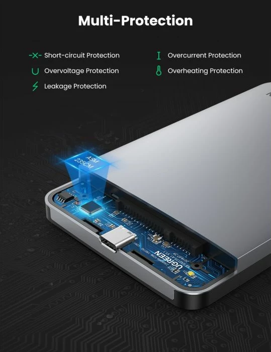 Kasë UGREEN 70499 për HDD/SSD 2.5" SATA, USB-C 3.1 Gen2, UASP, deri 6TB, argjend, me kuti