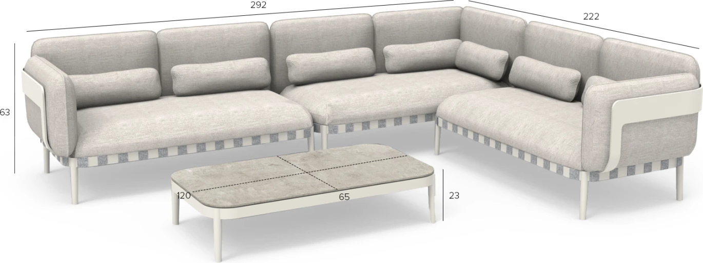 Set lounge për jashtë, 4 pjesë, PEGASUS CD6199.02, alumin i bardhë krem, litar P.E. bezhë & material OLEFIN