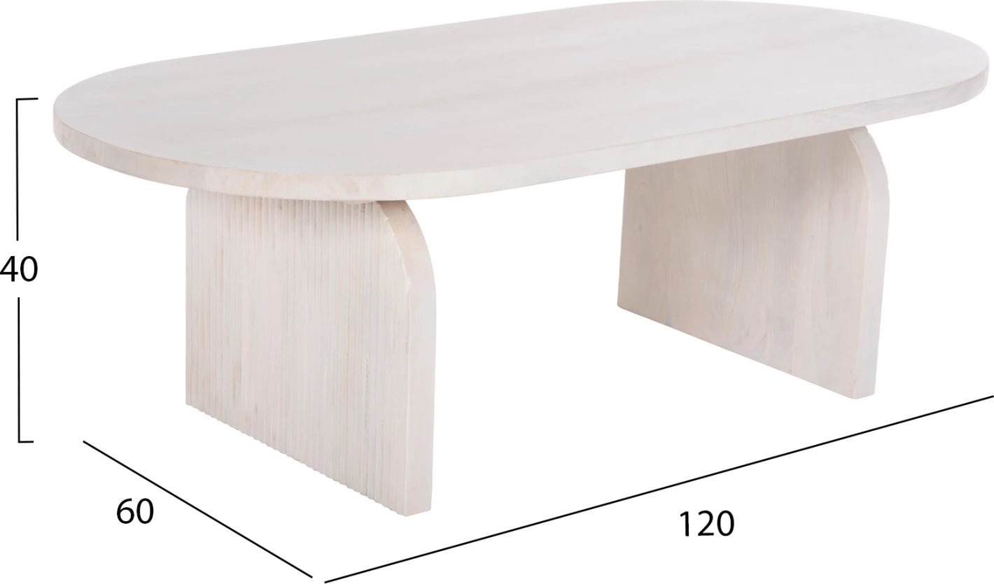 Tavolinë kafeje ovale HONKY FH9691 dru mango masiv ngjyrë bardhë 120x60x40H cm