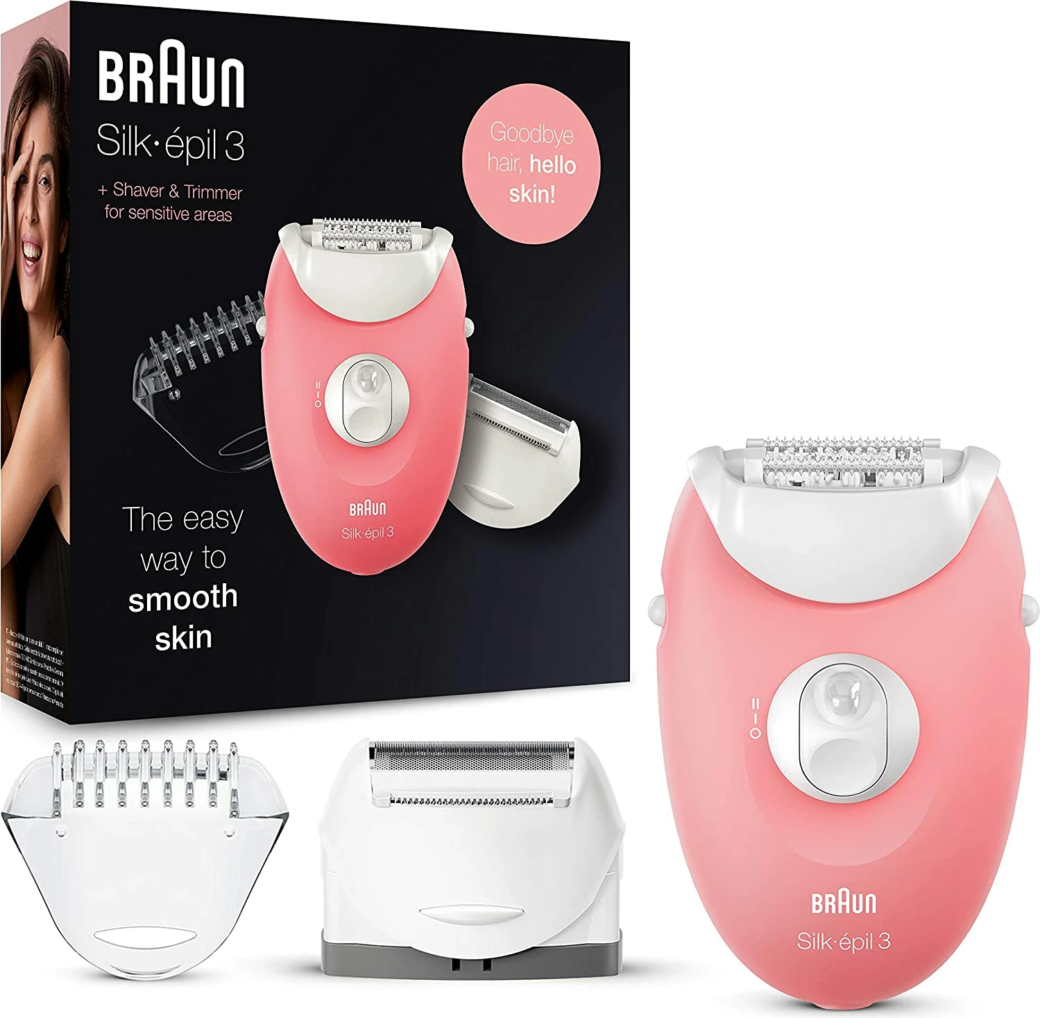 Epilator Braun Silk-épil 3-440, 20 pinceta, 2 aksesorë, SmartLight, 2 shpejtësi, rozë flamingo