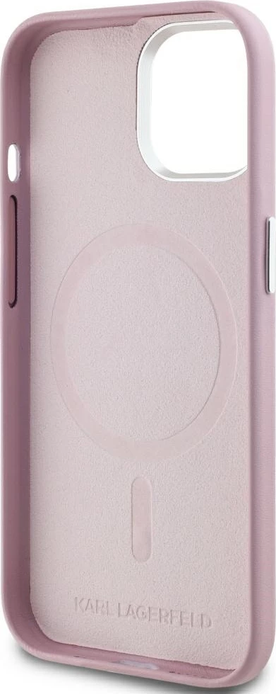 Mbështjellës Karl Lagerfeld FW Metal Plate MagSafe për iPhone 15, Rozë