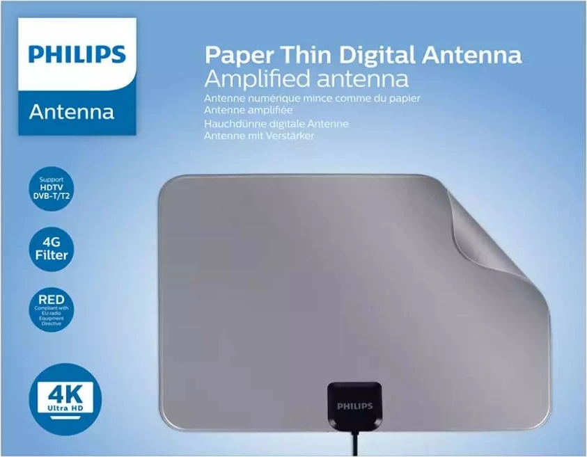 Antenë e brendshme Philips Phil-SDV5231/12, me përforcues 48 dB, e zezë/gri