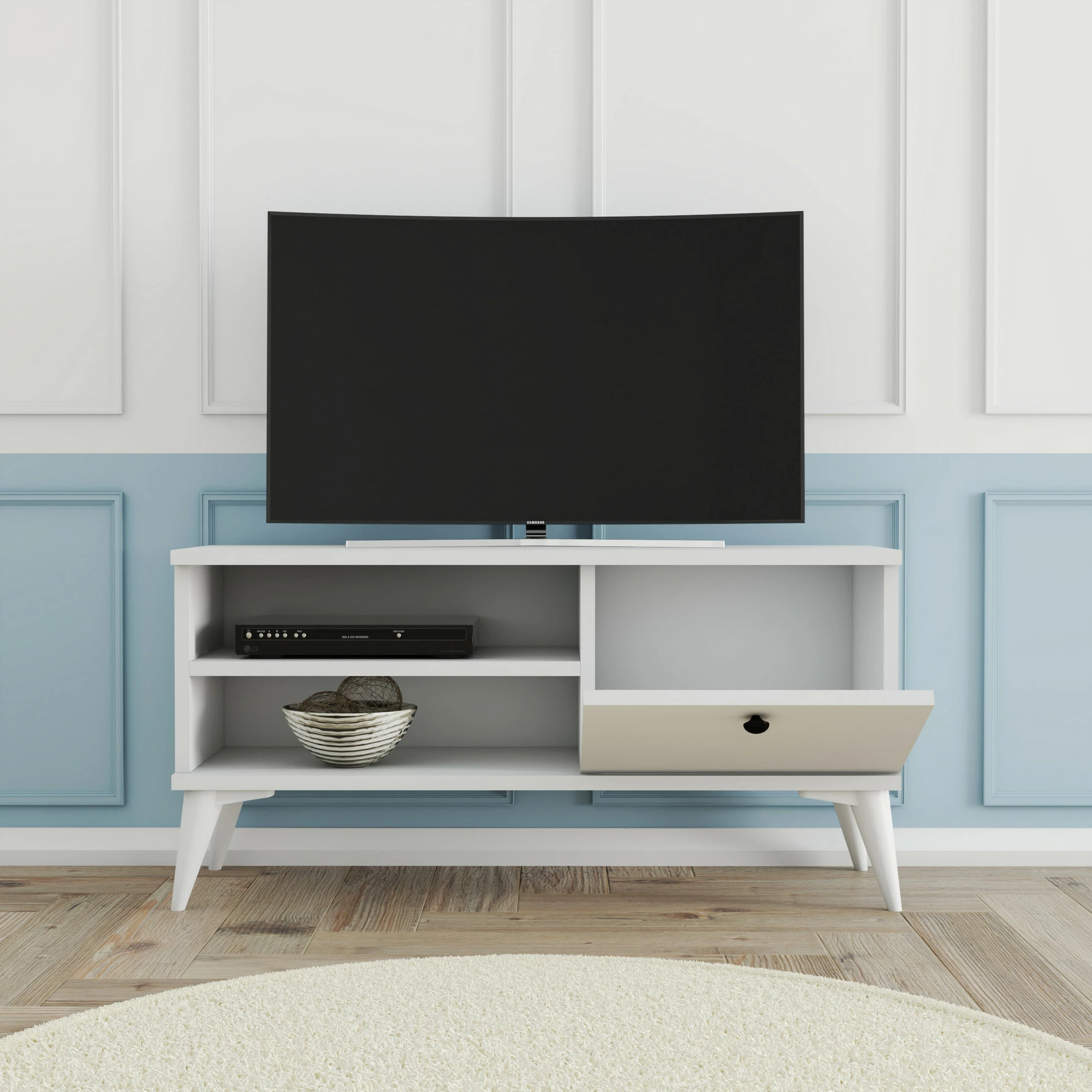 Komodë për TV, stil bohemian, ngjyrë e bardhë, Skye Decor Retro 1554