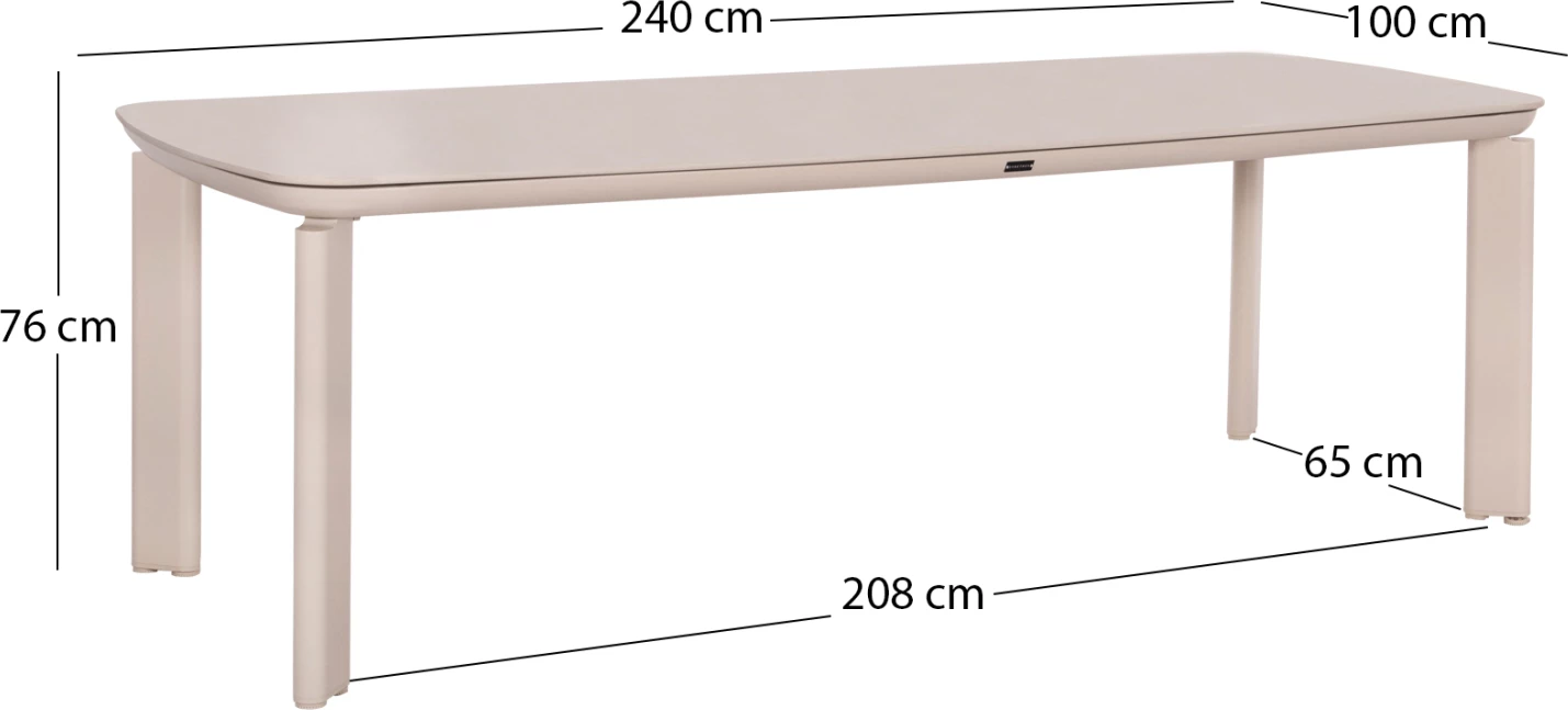 Tavolinë oborri, alumini, sipërfaqe prej guri të presuar, ngjyrë krem, 240x100x76cm