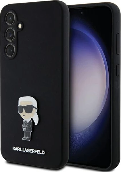 Mbështjellës Karl Lagerfeld Silicone Ikonik Metal Pin për Samsung Galaxy S23 FE, i zi