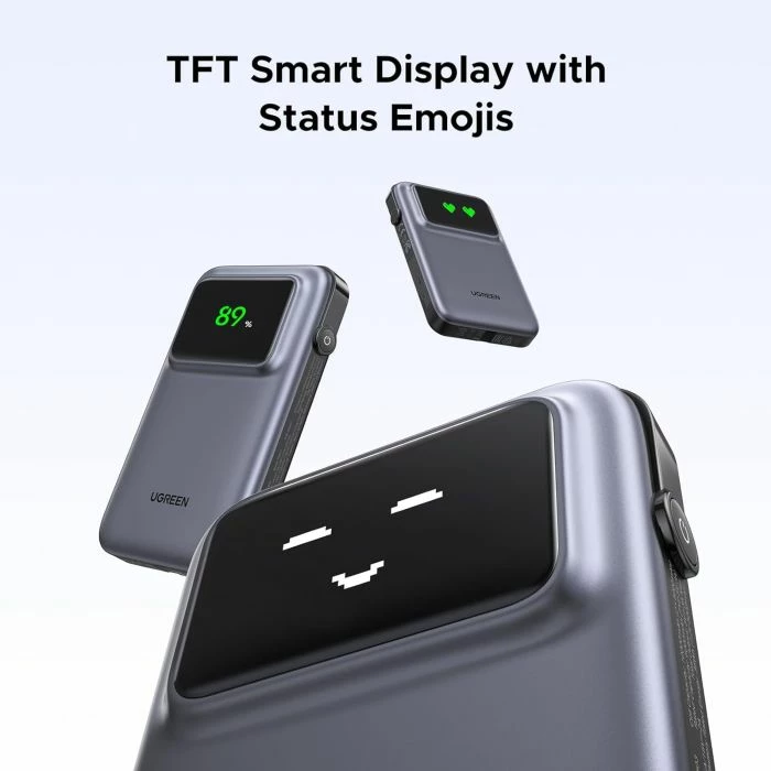 Powerbank UGREEN Uno 35603B 10000mAh 30W QC/PD me kabllo USB-C të integrume, gri