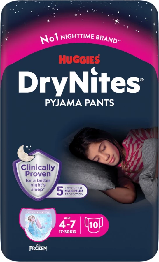 Pelena të natës DryNites® për vajza 4-7 vjeç, 10 copë