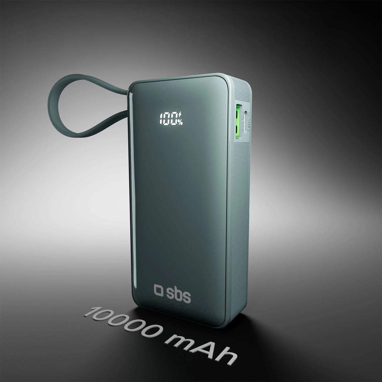Powerbank SBS 10000 mAh 20W me kabllo USB-C të integruar dhe ekran LCD, Gri