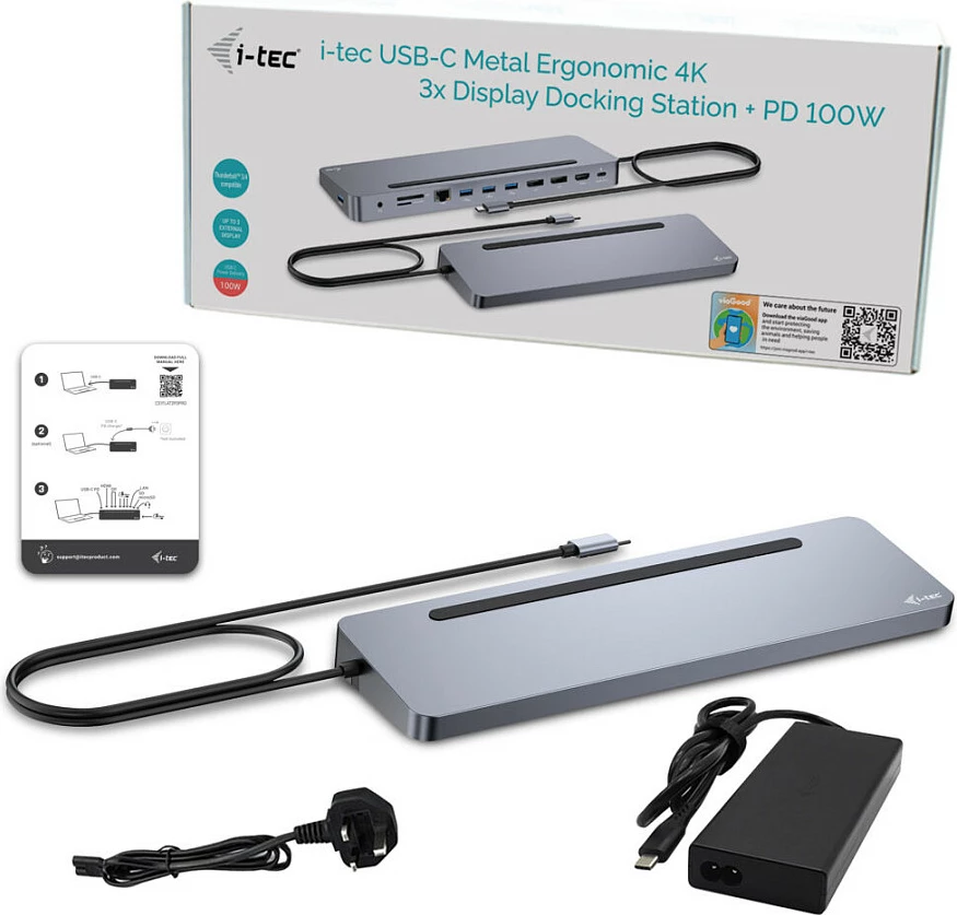 Docking station I-Tec USB-C Metal Ergonomic 3x 4K, 100W, argjendtë