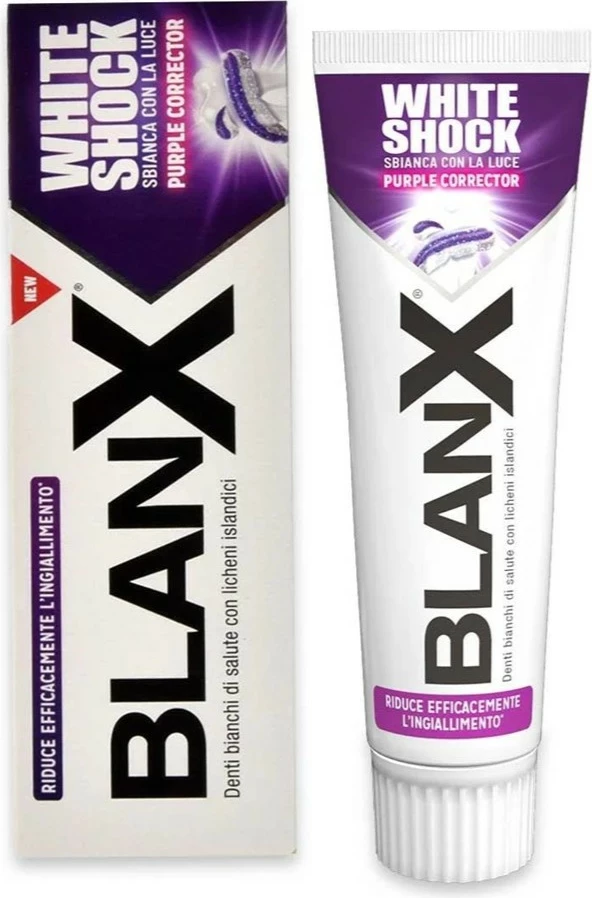 Pasta dhëmbësh BlanX White Shock Purple Corrector Whitening Toothpaste Neutralizing Yellow Tones 75ml