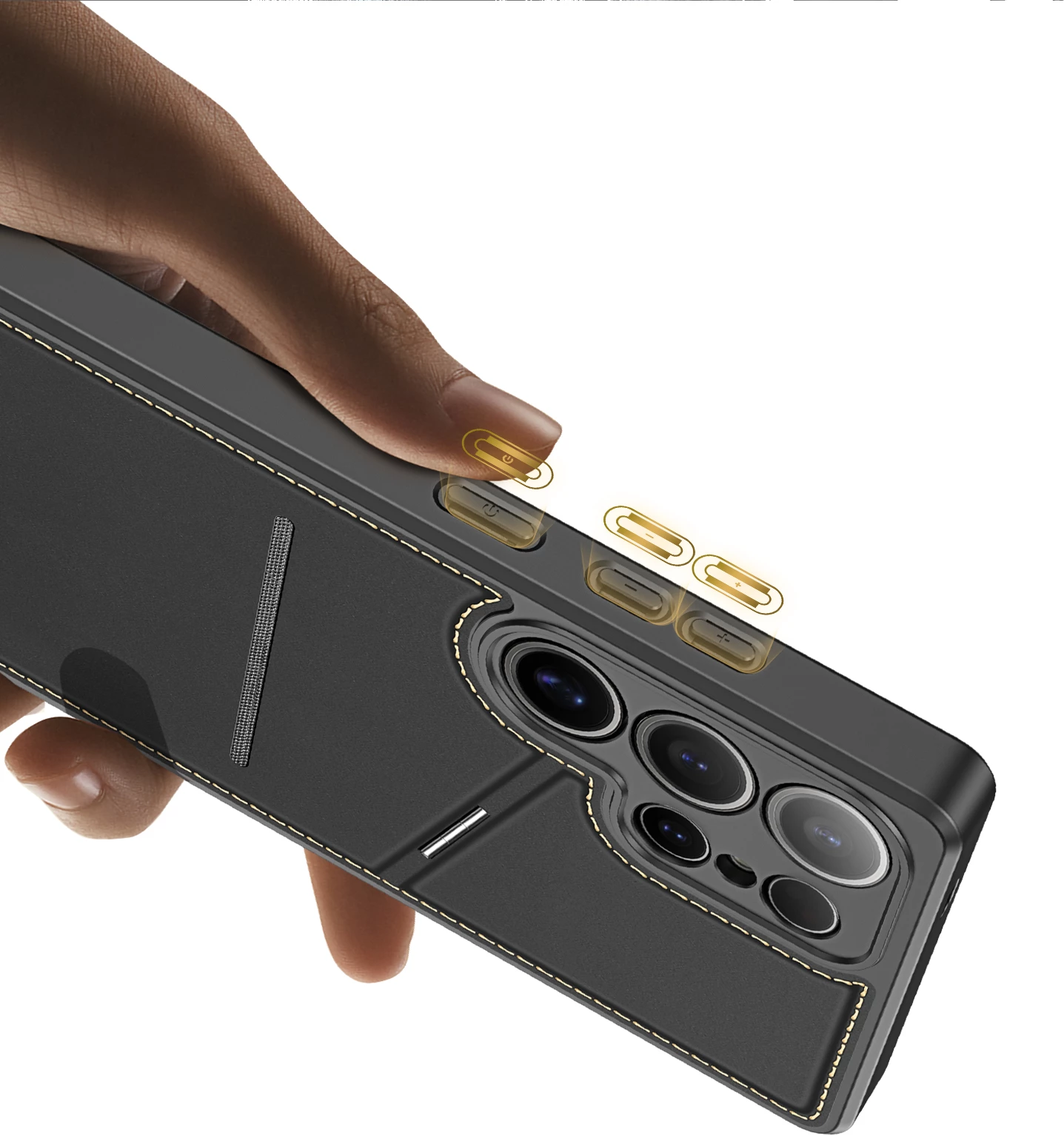 Mbështjellës Dux Ducis Rafi II për Samsung Galaxy S25 Ultra, me stand dhe xhepa për kartela, i zi