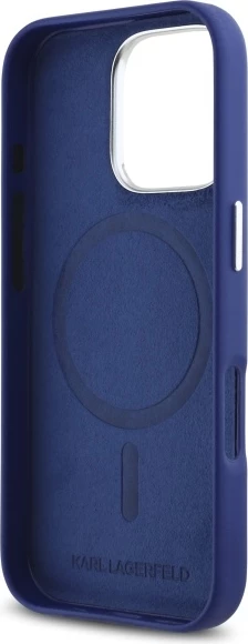 Mbështjellës Karl Lagerfeld FW Metal Plate MagSafe për iPhone 16 Pro Max, Blu