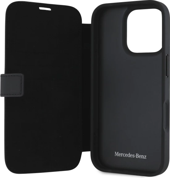 Mbështjellës Mercedes MB Waves për iPhone 16 Pro Max, lëkurë, zi