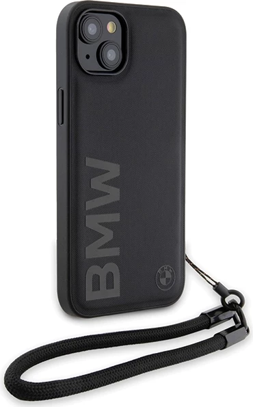 Mbështjellës BMW Signature Leather Wordmark Cord për iPhone 15/14/13, Lëkurë, E zezë