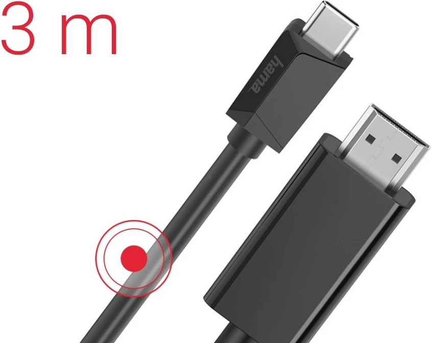 Kabllo USB-C në HDMI Hama 200719, 3m, e zezë