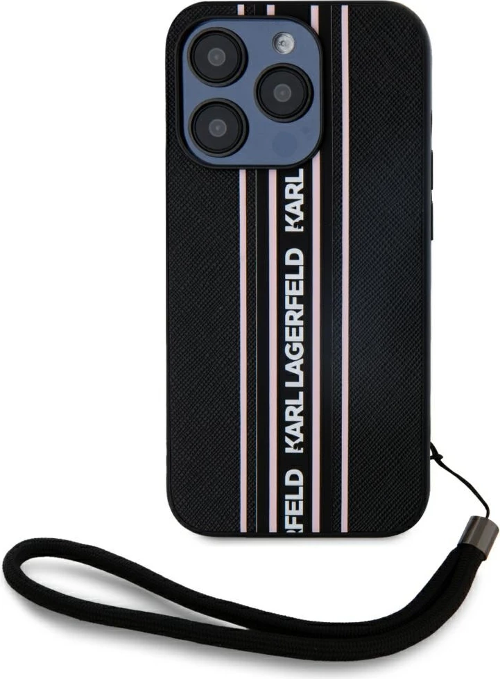 Mbështjellës Karl Lagerfeld Saffiano Athleisure Stripes Cord për iPhone 15 Pro Max, Rozë