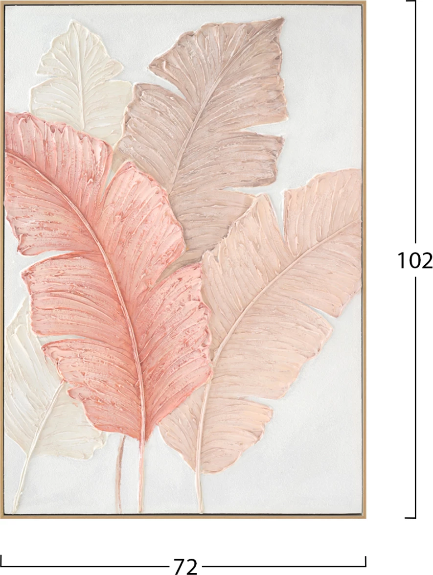 Pikturë muri FH4556 me kornizë PS ngjyrë bezhë-kanavacë gjethe të gjera 72x4,5x102H cm