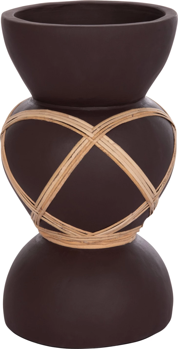 Vazo dekorative dyshemeje MAYNARD, çimento fiber, ngjyrë çokollate, ratan natyral, Φ27.5x50cm