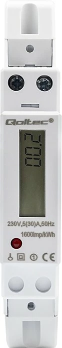 Matës energjie njëfazësh Qoltec 50993, montim në shinë DIN, 230V, 30A, LCD, Bardhë
