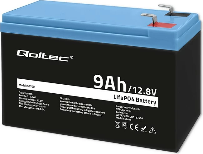 Bateri LiFePO4 Qoltec 53700, 12.8V, 9Ah, me BMS