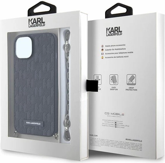 Mbështjellës Karl Lagerfeld KLHCP14SSACKLHPK për iPhone 14 6.1", zinxhir, e zezë