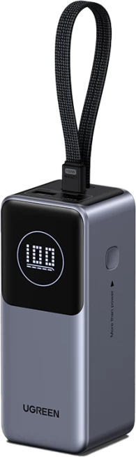 Powerbank UGREEN 55365B 20000mAh 130W me kabllo USB-C të integrume, Space Grey