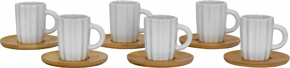Set filxhanësh espresso Cactus, 6 copë, porcelan i bardhë, bambu natyral, 27x22x6cm