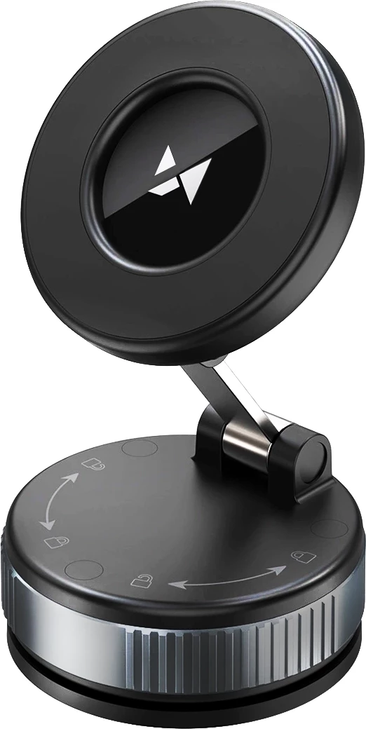 Mbajtës magnetik për makinë, Wozinsky WUSM-01, kupë vakumi me mbyllje rrotulluese, rregullim 360°, kompatibil me MagSafe, për xham ose panel, e zezë