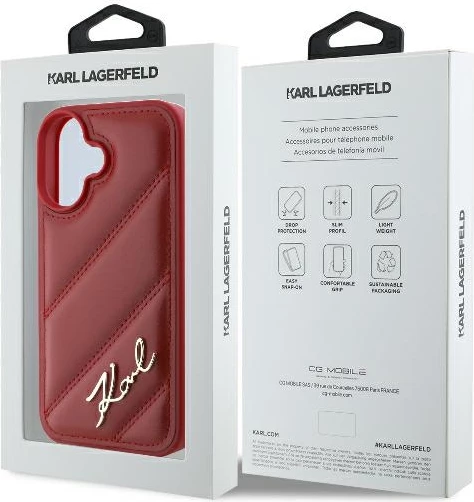 Mbështjellës Karl Lagerfeld Diagonal Quilted Script për iPhone 16, Kuq