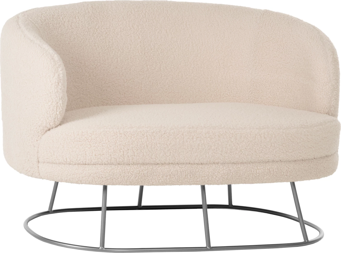 Divan 2-vendësh ARIEN FH8492.23, pëlhurë boucle e bardhë dhe bazë metalike argjendi, 130x75x85H cm