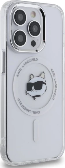 Mbështjellës Karl Lagerfeld IML Metal Choupette Head MagSafe për iPhone 14 Pro, Bardhë
